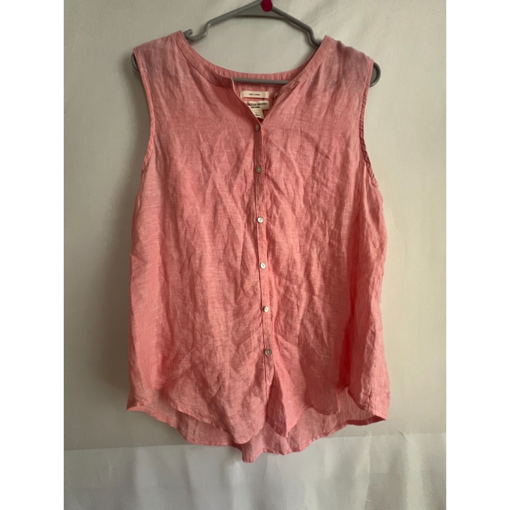 Christian Siriano Tank Top Women large Pink Linen Button Up‎ Sleeveless